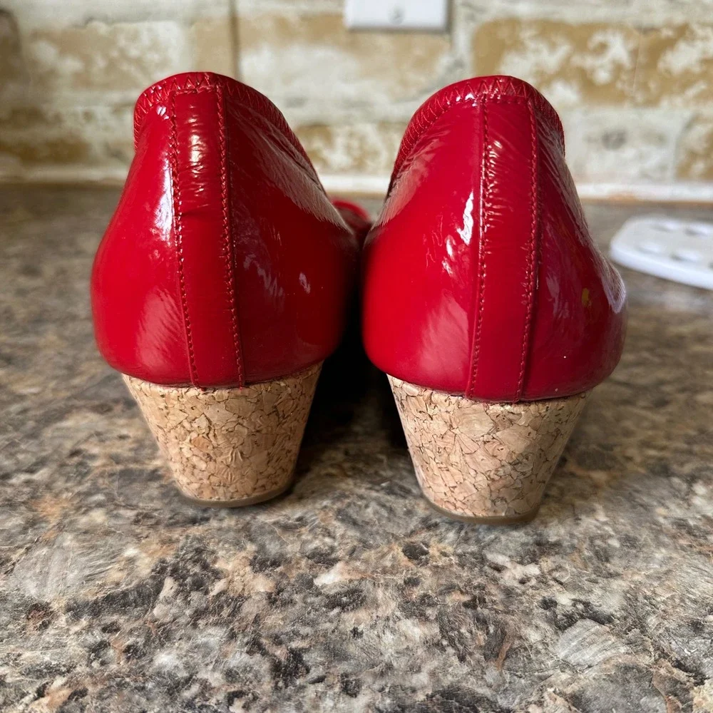 Cole Haan Wedge Sandals Womens 10B Red Patent Leather Nike Air Peep Toe Cork